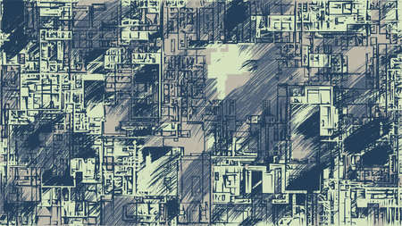 Abstract technological background, artistic dark brush strokes and geometric lines. Canvas texture, industrial themeのイラスト素材