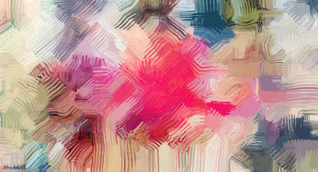 Colorful abstract dirty art painting. Bright artwork with red accents on canvas made with long paint strokesの写真素材