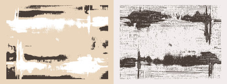 Sepia paint strokes on canvas. Modern oil, acrylic texture set. Abstract grungy backgrounds, light hand drawn monochrome patternのイラスト素材