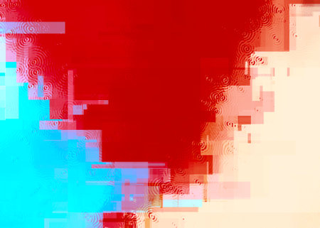 Azure blue, dark red and sand colored illustration. Bright colorful strokes and rectangles, digital abstract painting. Beautiful seascape background artworkの写真素材