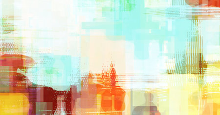 Bright colorful strokes and rectangles, digital abstract painting. Beautiful seascape background artworkの写真素材