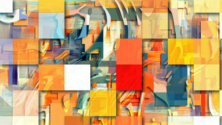 Mottled 3d backdrop, pixel art technology pattern background. Random colorful mosaic for web, industrial decor, 5K pixels wide. Vibrant colorsの写真素材