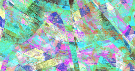 Iridescent digital artwork. Violet and green brush strokes on canvas. Large abstract illustration. Futuristic background with teal accentsの写真素材