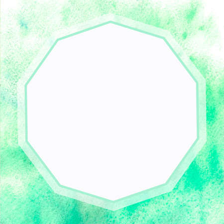 Square watercolor frame with a white polyhedron. Abstract illustration template frame. Exclusive artwork background. A unique image. White polyhedron in design. New design.の写真素材