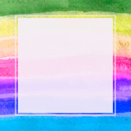 Square watercolor frame handmade. Abstract illustration of a frame template. Exclusive painting background. A unique image. White square in the design. New design.の写真素材