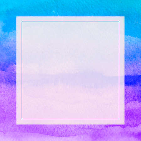 Square watercolor frame handmade. Abstract illustration of a frame template. Exclusive painting background. A unique image. White square in the design. New design.の写真素材