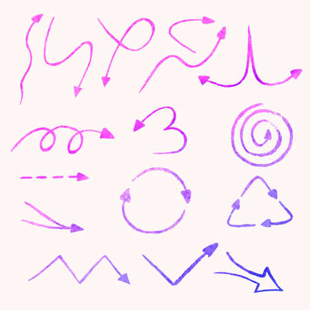 Watercolor illustration of arrows. Collection of isolated signs indicating the direction of movement...