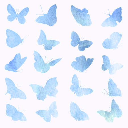 Abstract collection of butterfly silhouettes in watercolor. Set of animal images are insulated on white background. Figure insect manual work.の写真素材