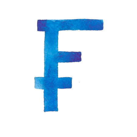 Franc. Watercolor illustration of a monetary sign of France. Isolated image of a monetary unit on a white background. Currency symbol.の写真素材