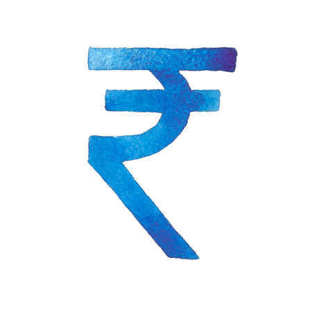 Rupee. Watercolor illustration of the Indian currency. Isolated image of a monetary unit on a white background. Currency symbol.の写真素材