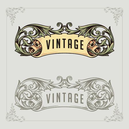Luxury banner ribbon Brand Vintage carving setのイラスト素材