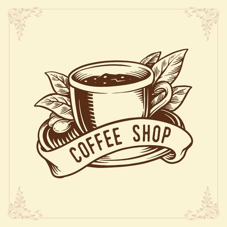 Different types of cups with hot coffee Shopのイラスト素材
