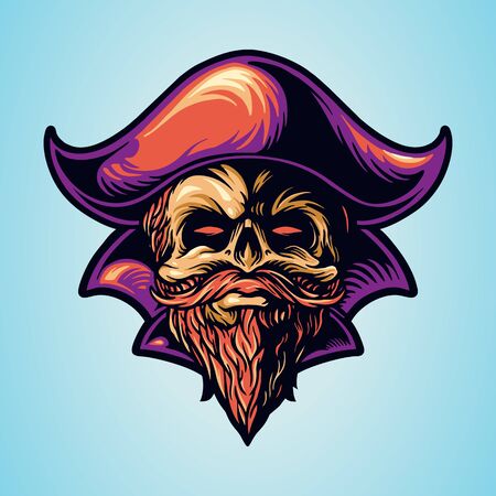 skull pirate with blue background vectorのイラスト素材