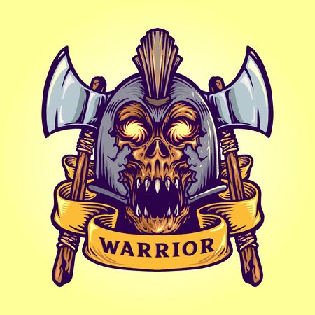 Viking skull warrior with bannerのイラスト素材