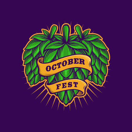 Brewery Beer With October Fest Ribbon Template Vintageのイラスト素材