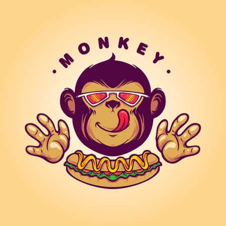 Monkey Logo Hotdog Food for your restaurant, cafe baberque businessのイラスト素材