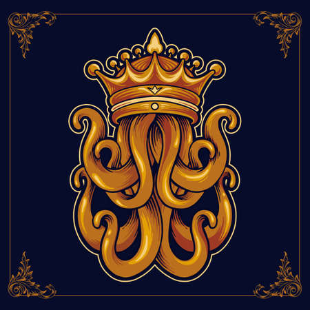 Kraken King Octopus With Crown Luxury for your logo mascot teamのイラスト素材
