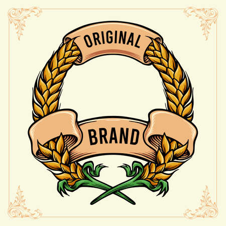 Wheat Badge With Ribbon Banner Vintage for logo businessのイラスト素材