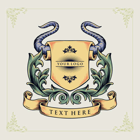 a bull horn heraldic emblem animal concept vector illustrationのイラスト素材