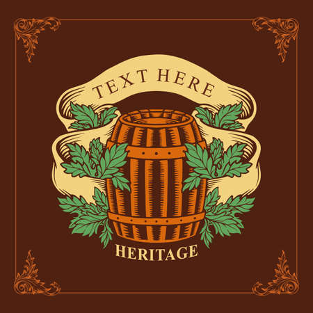 vintage wine heritage for wine label a wooden barrelのイラスト素材