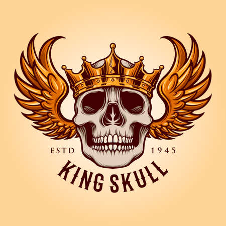King Skull with Flying  mascot Illustrations for merchandise and clothing line, sticker, poster and publications poster creativeのイラスト素材