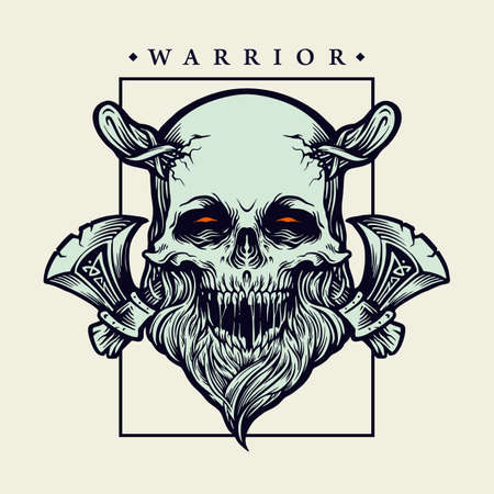Viking skull Warrior with axe vector illustrations for clothing line merchandise, stickers and apparel wear designのイラスト素材
