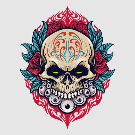 mexico sugar skull dia de los muertos Illustrations for clothing line merchandise sticker and t-shirt wear, poster publicationsのイラスト素材