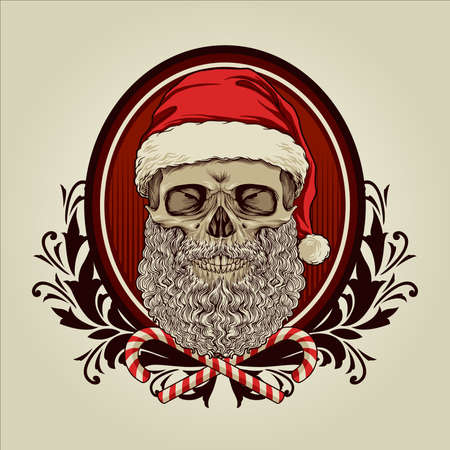 Skull Santa Claus Mascot Merry Christmas with Ornaments for your work  merchandise clothing line and grettings elementsのイラスト素材
