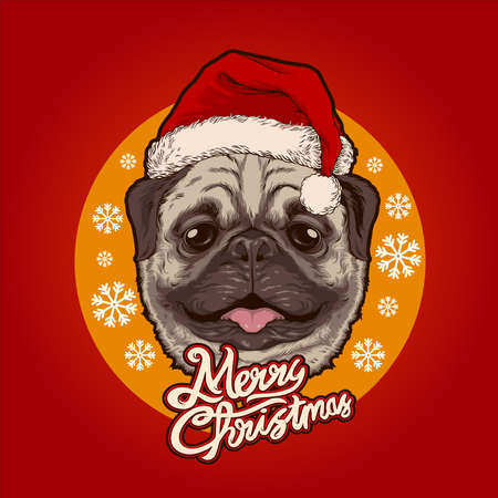 Santa Claus Cute Dog Cartoon Wearing Hat Illustrations for your work merchandise grettings cardのイラスト素材