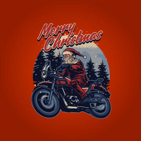 Vintage santa claus riding a motorcycle merry christmas for your work merchandise clothing line and poster, greeting advertising business company or brandsのイラスト素材