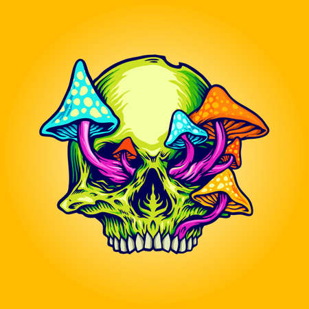 Head Skull Mushrooms Illustrations Vector for your work merchandise clothing line and poster, greeting advertising business company or brandsのイラスト素材