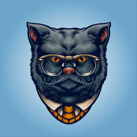 grey Cat gentleman with sunglasses for your work merchandise clothing line, stickers and poster, greeting cards advertising business company or brandsのイラスト素材