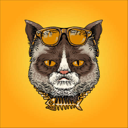 Cute Cat with sunglasses Illustrations for your work merchandise clothing line, stickers and poster, greeting cards advertising business company or brandsのイラスト素材