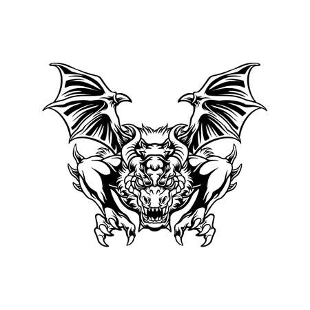 Angry dragon attack illustrations Silhouette illustrations for your work  , mascot merchandise t-shirt, stickers and Label designs, poster, greeting cards advertising business company or brands.のイラスト素材