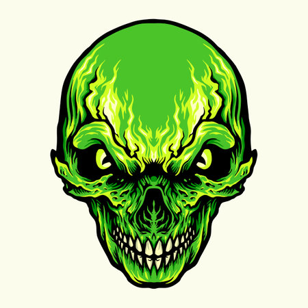 Head Angry Green Skull illustrations for your work Logo, mascot merchandise t-shirt, stickers and Label designs, poster, greeting cards advertising business company or brands.のイラスト素材