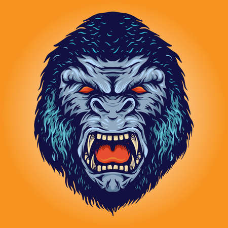 Gorilla Head Kingkong Angry illustrations for your work Logo, mascot merchandise t-shirt, stickers...