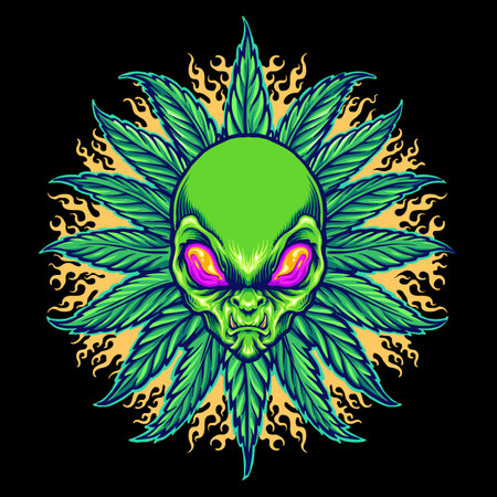 Gold Skull Smoking Marijuana Vector illustrations for your work Logo, mascot merchandise t-shirt, stickers and Label designs, poster, greeting cards advertising business company or brands.のイラスト素材