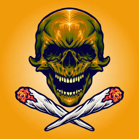 Gold Skull Smoking Marijuana Vector illustrations for your work Logo, mascot merchandise t-shirt, stickers and Label designs, poster, greeting cards advertising business company or brands.のイラスト素材