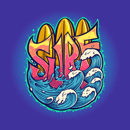 Surf Board Wave Typography Summer  Vector illustrations for your work Logo, mascot merchandise t-shirt, stickers and Label designs, poster, greeting cards advertising business company or brands.のイラスト素材