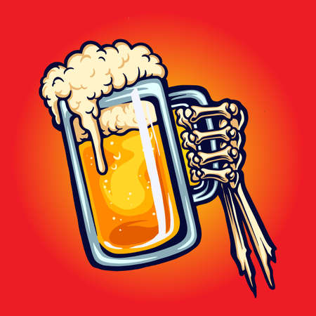 Cheers Beer Glass Toast Hand Bones Vector illustrations, mascot merchandise t-shirt, stickers and Label designs, poster, greeting cards advertising business company or brands.のイラスト素材