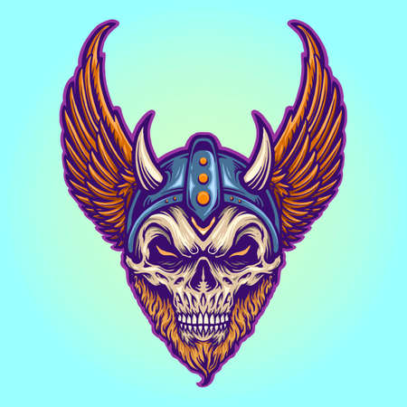 Warrior Viking Helmet Horns Wings Vector illustrations for your work Logo, mascot merchandise t-shirt, stickers and Label designs, poster, greeting cards advertising business company or brands.のイラスト素材