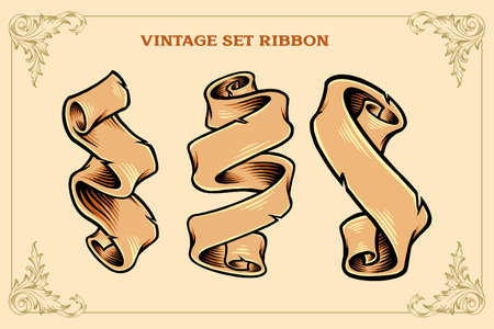 Vintage Set Ribbon Vector illustrations for your work Logo, mascot merchandise t-shirt, stickers and Label designs, poster, greeting cards advertising business company or brands.のイラスト素材