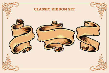 Retro Classic Ribbon Set Vector illustrations for your work Logo, mascot merchandise t-shirt, stickers and Label designs, poster, greeting cards advertising business company or brands.のイラスト素材