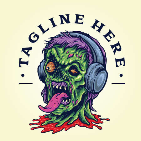 Zombie Vintage Horror Headphone Musicのイラスト素材