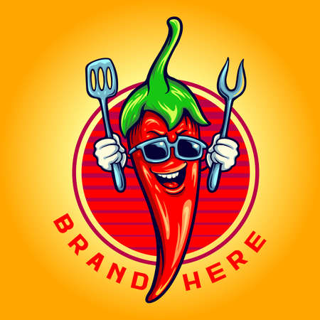 Chili Chef Mascot Logo Food Restaurants Vector illustrations for your work Logo, mascot merchandise t-shirt, stickers and Label designs, poster, greeting cards advertising business company or brands.のイラスト素材