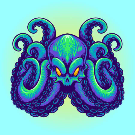Angry Kraken mascot blue octopus Mascot Illustrations Vector illustrations for your work , mascot merchandise t-shirt, stickers and Label designs, poster, greeting cards advertising businessのイラスト素材