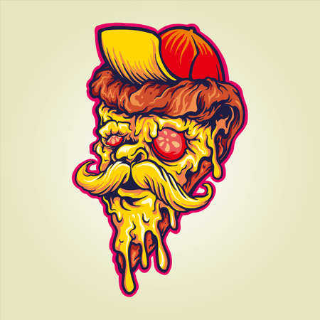 Delicious pizza slice zombie style Vector illustrations for your work Logo, mascot merchandise t-shirt, stickers and Label designs, poster, greeting cards advertising business company or brands.のイラスト素材
