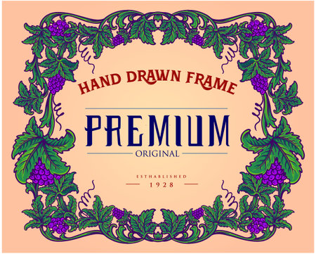 Classic frame wine labels with floral ornate vector illustrations for your work logo, merchandise t-shirt, stickers and label designs, poster, greeting cards advertising business company or brandsのイラスト素材