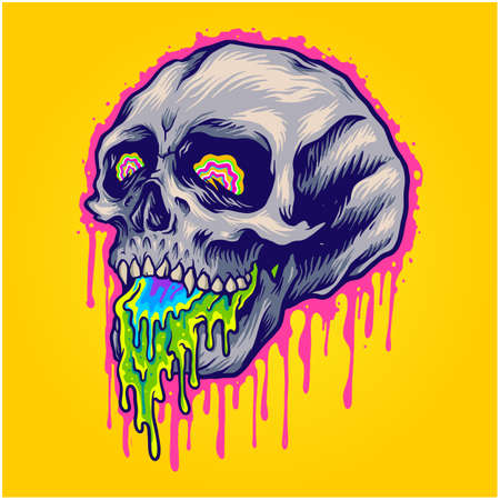 Scary colorful stone skull vector illustrations for your work logo, merchandise t-shirt, stickers and label designs, poster, greeting cards advertising business company or brandsのイラスト素材