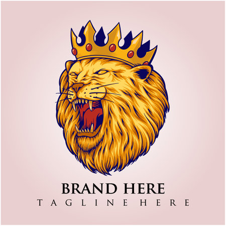 Lion king crown logo mascot vector illustrations for your work logo, merchandise t-shirt, stickers and label designs, poster, greeting cards advertising business company or brandsのイラスト素材